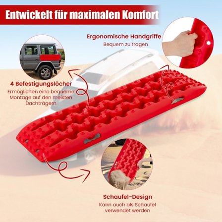 2 styks trækhjælpssandplader off-road dækstige til sand/mudder/sne 107 x 31 x 7 cm rød