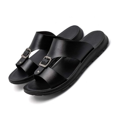 Herre PU læder slip-on sandaler åndbare strandsko, fås i flere farver, Komfortable og stilfulde sandaler Black 47