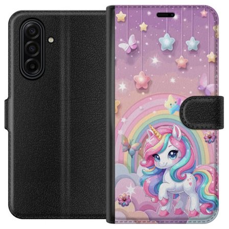 Kompatibel Tegnebogsetui til Samsung Galaxy A17 5G Magisk enhjørning med regnbue manke, stjerner og sommerfugle mod en pastelfarvet himmel med skyer