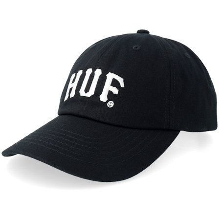 HUF - Sort unconstructed Kasket - Arch 6 Panel Cv Black Dad Cap @ Hatstore