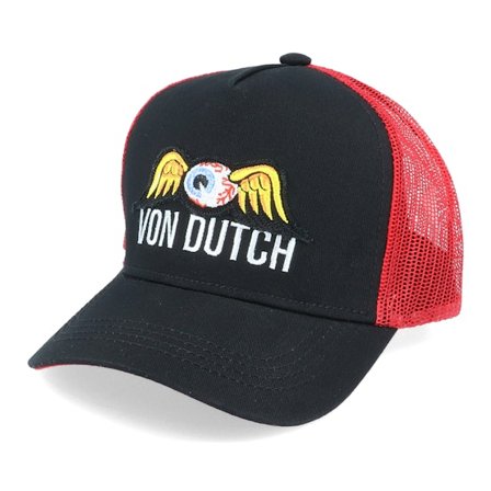 Von Dutch - Flying Eye Patch Black/Red Trucker Trucker Black Cap - @ Hatstore