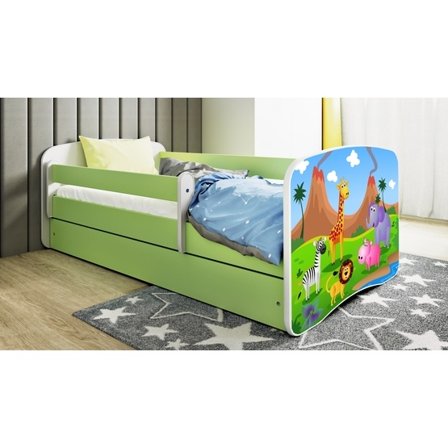 Kocot Kids Barnsäng - Babydreams Grön - Safari Med Låda Och Madrass 180x80 Cm - Litenleker
