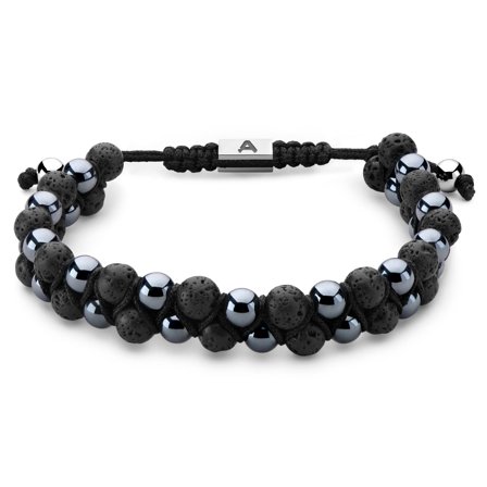 Sanatio Double Row Hematite & Lava Rock Bracelet for Men - Beaded bracelets