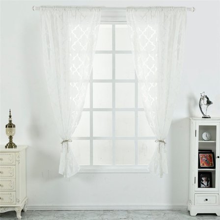 2 st skir gardin curling med moderna solida marockanska ränder för bröllop i vardagsrummet i sovrummet, storlek: 100x200cm, vit