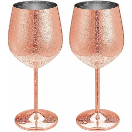 Vinglas i rostfritt stål, okrossbara vinglas i metall med värmebevarande egenskaper, roséguld kopparfot för hem- och utomhusbruk, BPA-fria