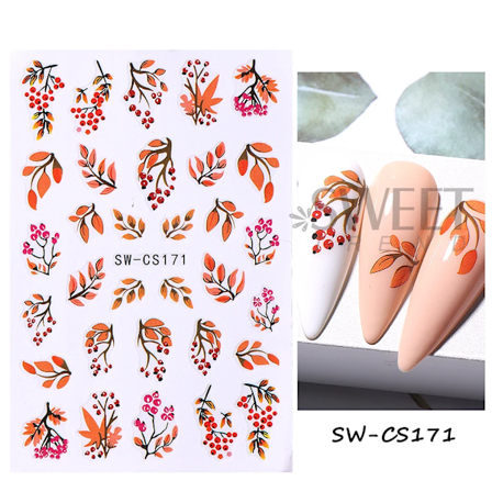 Höst Pumpa Naglar Självhäftande Klistermärken Fall Lönnblad Blomma Holly Element Decal Winter Limsställare Manikyr Supplie Tips SW-CS171