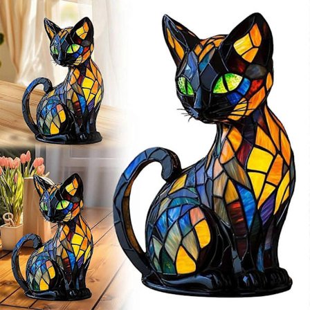 Kattlampa vintage katt färgad harts lampa djurälskare lampa vintage lampa-WELLNGS