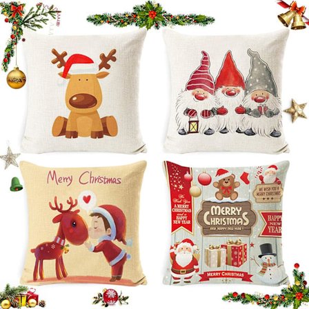 Juleputetrekk, 4-delt sett, røde og grønne puter