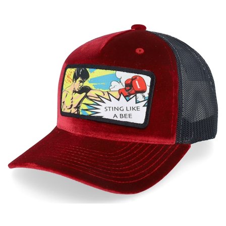 Calza Pennello - Rot Trucker Cap - Sting Like A Bee Pop Art Velvet Red/Black A-Frame Trucker @ Hatstore