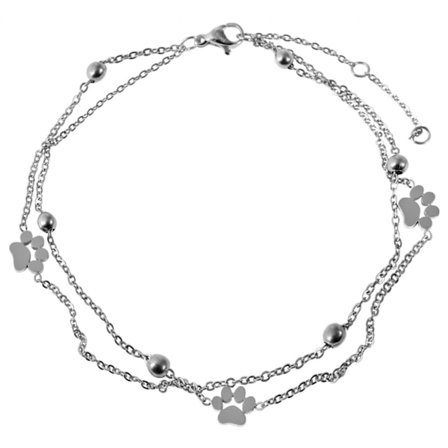 Silver Fotsmycke Fotlänk Vristlänk Fotkedja i Stål med Tass/Hund