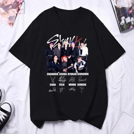 Stray Kids Trykte Dame T-shirts Herre Oversized Casual Kortærmet T-shirt Harajuku Unisex Tees Toppe Tøj TL3272-Sort TL3272-Black M TL3272-Black