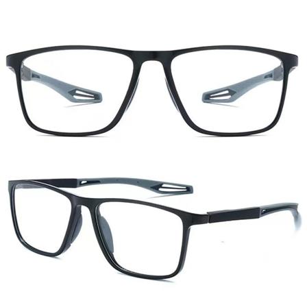 Unisex sportglasögon för närsynthet: Ultralätta silikon- och TR-glasögon, blåljusfilter, halkfria. Svart / Grå +1.5