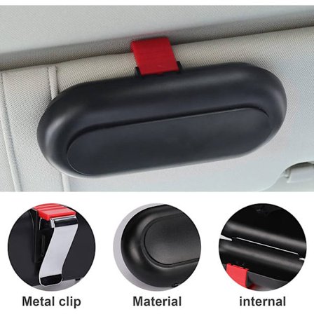 Svart Brilleetui for Bil, Utvidbar Solskjerm Solbriller Holder