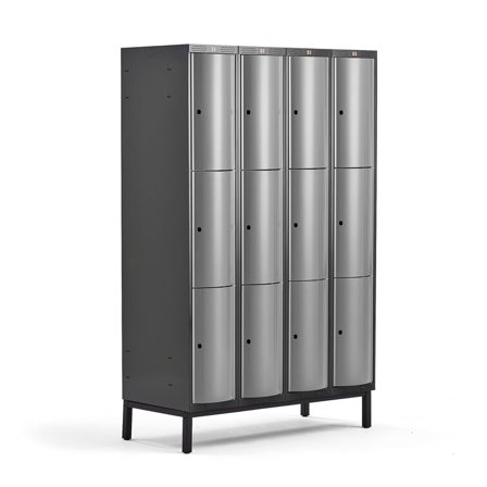Clothes locker CURVE, leg frame, 4 x 3 doors, 1940x1200x550 mm, grey