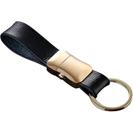 Snygg lädernyckelring med ringar och presentask - Nyckelring Nyckelring Nyckelkedja Bil Fotogravering Ring - Kvinnor Män - Present (Guld)