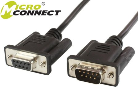 MicroConnect Seriellforlengelseskabel - DB-9 (hann) til DB-9 (hunn) - 3 m - svart