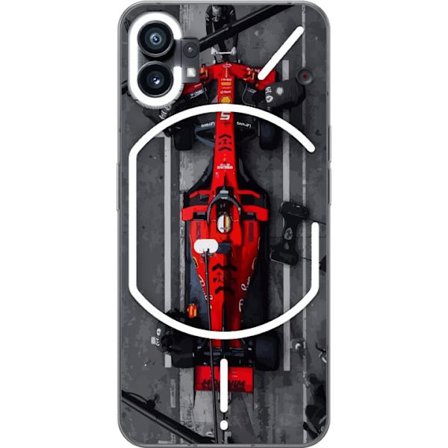 Nothing Phone (1) Genomskinligt Skal Formel 1 bil ovanifrån röd F1 racer i pitstop illustration perfekt för motorsport racing och fartfyllda motiv
