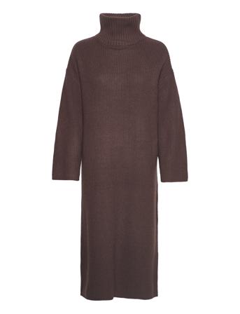 Slfelina Ls Knit Highneck Dress B Brown Selected Femme
