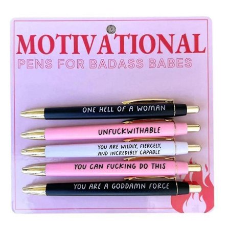 Motiverende Seje Kuglepen Sæt, 5 stk. Sjove Dagligdags Kuglepenne Kontorgaver