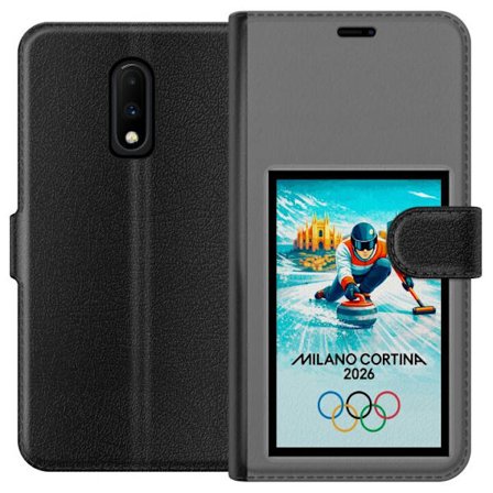 Yhteensopiva Lompakkokotelo OnePlus 7 Jääkiekkoilukuva, jossa pelaajat liikkuvat jäällä, Milano Cortina 2026, Milanin maamerkit ja olympialaisten renk