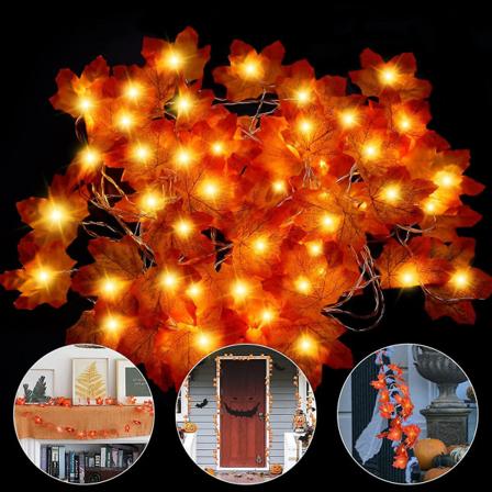 2 forpakninger Totalt 6m 40leds Höstdekorationer Lönnlövsnöre Med Pghts, Höst Hem Utomhusdekor Höstgirland Thanksgiving Dekorationer Höstsal