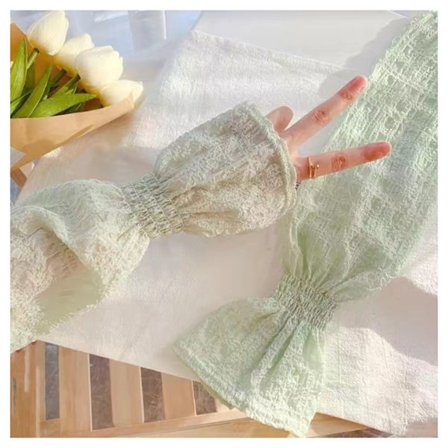 Isilke Armdeksel Solbeskyttelse Plisserte Puff-Ermer Kvinner Sommertilbehør Grønn