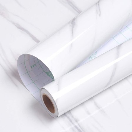 Slidstærkt PVC Marmor Kontaktpapir Selvklæbende, Vandtætte Opfriskende Hvide Bordplader til Køkkenrenovering, Selvklæbende Tapet Til