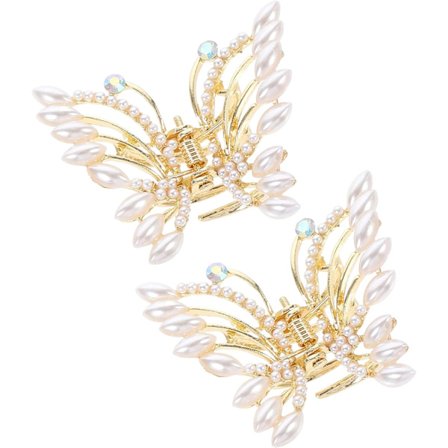 2 stk. Butterfly Claw Clips Metal Jaw Claw Hårklip Guld Perle Hårklip Klemme Barrette Jaw Clip til Kvinder Piger Hår