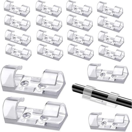 ING 40-pak selvklæbende gennemsigtige kabelclips, kabelorganisatorer, velegnet til hjemmet, kontoret, væggen, skrivebordet, bilen, tv-kabler osv., 