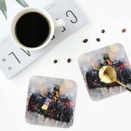 Max Verstappen F1 Coasters PVC Leather Placemats Waterproof Insulation Coffee Mats for Decor Home Kitchen Dining Pads Set of 4