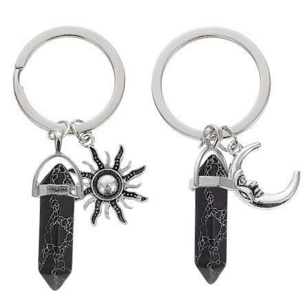 2 st Nyckelringar för sol och måne Dekorativ nyckelhållare (1,3X3,1X7,5CM, Svart) - high quality