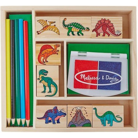 Stämpelspel - MELISSA & DOUG - Dinosarier - 8 stämplar - Trälåda - Från 4 år
