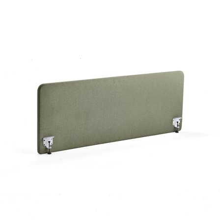 Desk screen ZONE, white brackets, 1800x650x36 mm, fabric Rivet, green blue