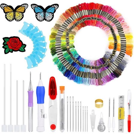 136 dele broderikit til begyndere med 100 farver tråd Cherry