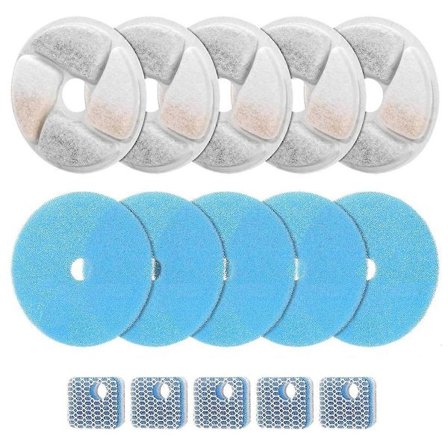 5 Sett Kattefontene Filter Erstatning for Firkantet 2.2L/73oz Kattefontene Trippel Filtrering Dyr Fontene Filter