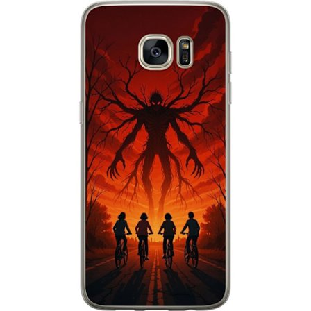 Kompatibelt Mobilskal till Samsung Samsung Galaxy S7 edge Mörk Stranger Things-inspirerad skräckillustration med röd himmel, monsterfigur och cykla