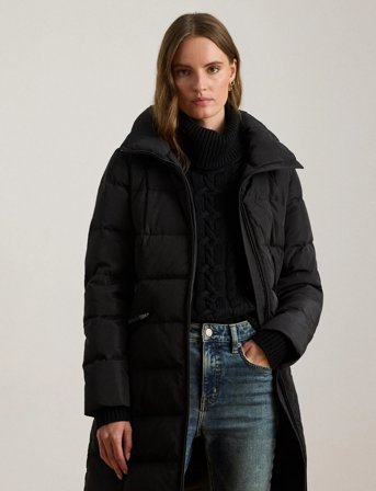 Lauren Ralph Lauren Crest-Patch Hooded Quilted Down Coat - Black - M