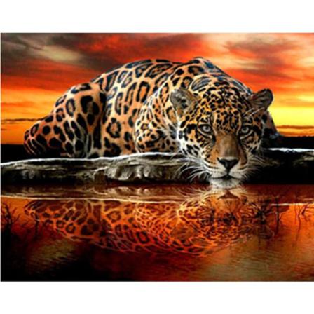 Full 5d Diy Diamond Painting Cross Stitch Waterside Leopard Embr Som På Bilden 1 40x50cm
