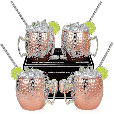 Barberskåle Krus Moscow Mule Kobberkrus - Sæt med 4 håndlavede, rene massive kobberkrus 47 cl gavesæt Aespa