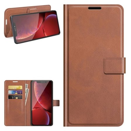 Skinn-etui i lommebok-stil for iPhone 13 Pro Max - Brun