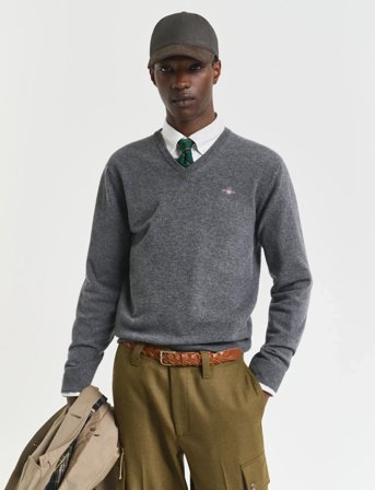 GANT Superfine Lambswool V-Neck - Grey - S