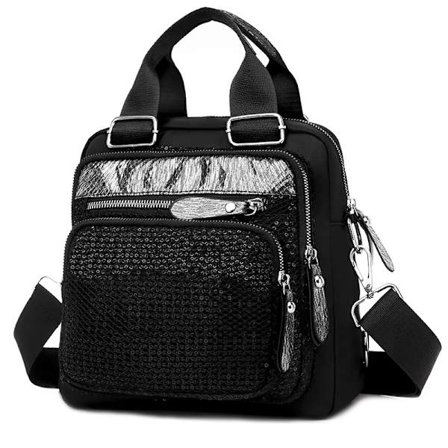 Muodikas kiiltävä naisten reppu college musta reppu monitoiminen naisten olkalaukku nylon matkalaukku naisten ostoskassit reppu~03835