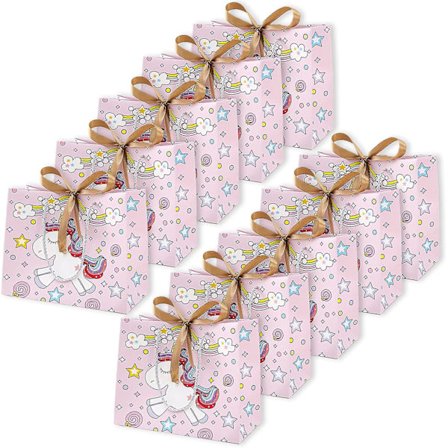10 Stk., Gavepose af Papir, Gaveposer med Båndsløjfe, Papirposer til Fødselsdag Bryllup Brudefest Enkle DIY Gaveposer, 25 * 20 * 12,5 Cm, Enhjørning