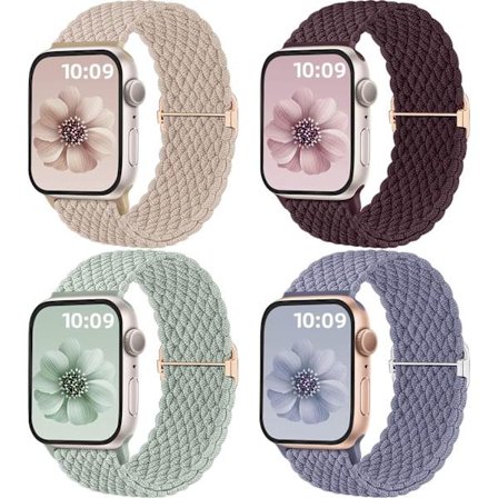 4 stk. Solo Loop flettede remme kompatibel med Apple Watch-remme 40mm 41mm 38mm 42mm 44mm 45mm 49mm til kvinder og mænd, strækbar rem elastisk sport 