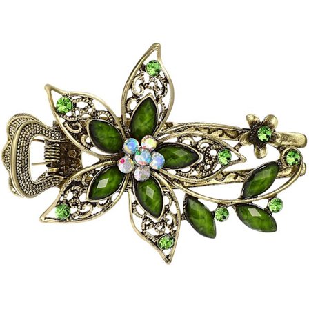 Dames Krystal Blomst Vintage Hårspænde Grøn