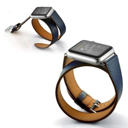 Apple Watch Series 5 44mm kämmenpintainen aidosta nahasta valmistettu kellonauha - Sininen Blue