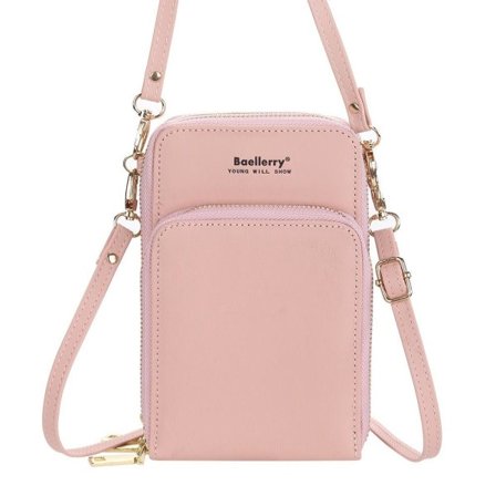 Axelväska mobilväska med axelrem för mobil ljusrosa