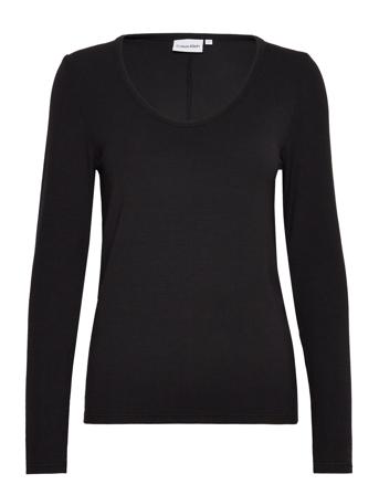 Modal Rib Scoop Neck Ls Top T-shirts & Tops Long-sleeved Svart Calvin Klein*Betinget Tilbud