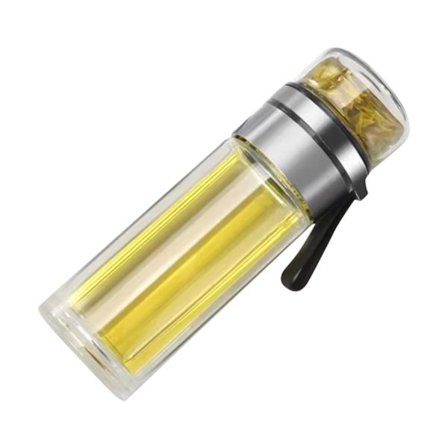 Transparent Bærbar Te-flaske med Adskillelse til Te og Vand, Stålfarve