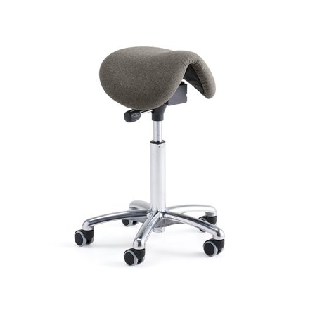 Saddle stool DERBY, grey-beige fabric